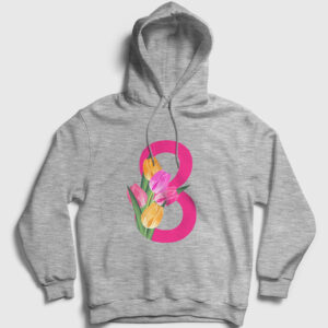 8 Mart Kapşonlu Sweatshirt gri kırçıllı