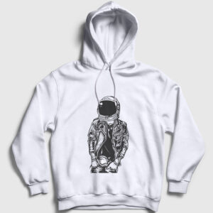 Astronaut Punkster Kapşonlu Sweatshirt beyaz