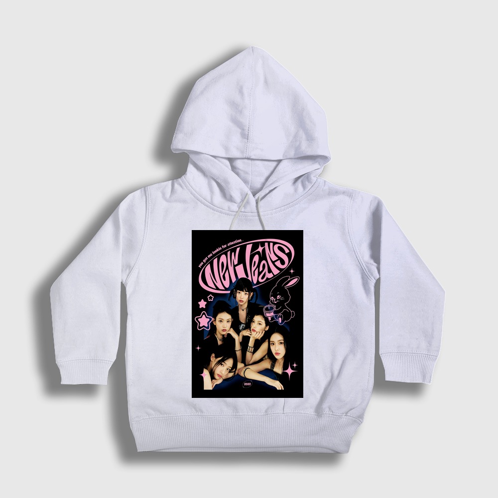Attention K-Pop Newjeans Çocuk Kapşonlu Sweatshirt Beyaz