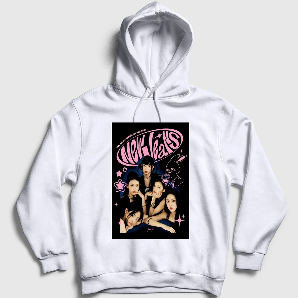 Attention K-Pop Newjeans Kapşonlu Sweatshirt Beyaz
