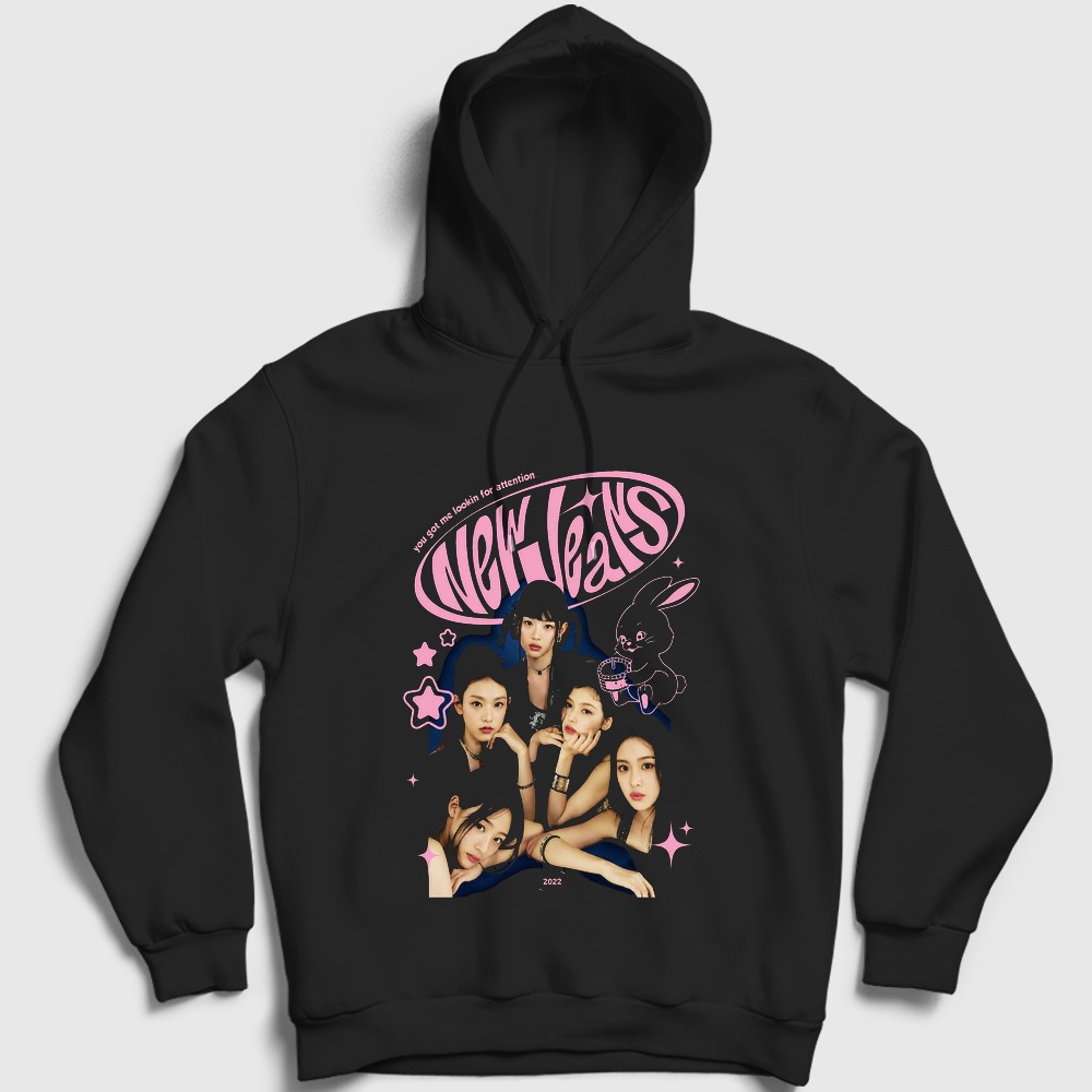 Attention K-Pop Newjeans Kapşonlu Sweatshirt Siyah