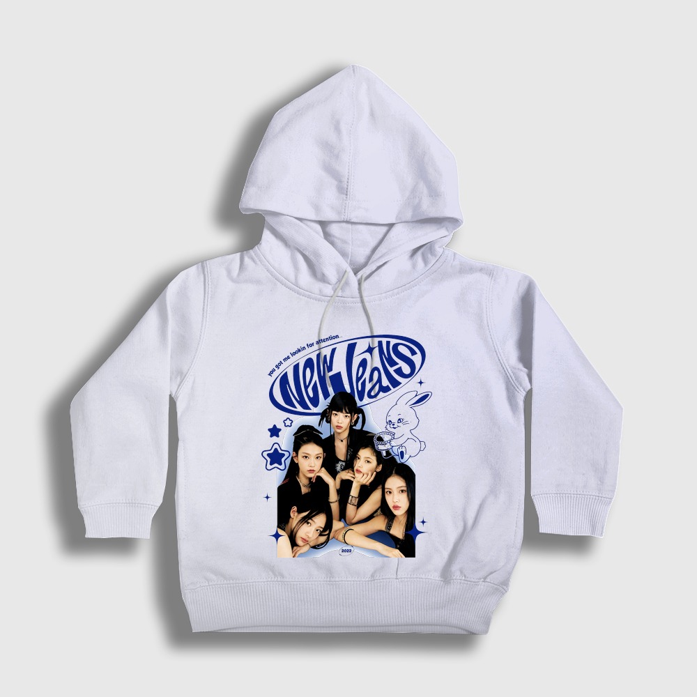 Attention V2 K-Pop Newjeans Çocuk Kapşonlu Sweatshirt Beyaz