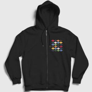 Baklava Desenli Fermuarlı Kapşonlu Sweatshirt siyah