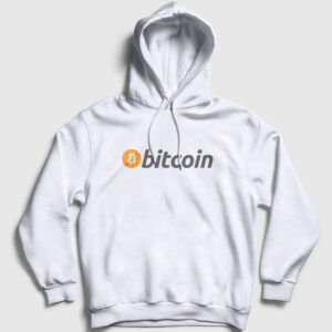 Bitcoin Logosu Kapşonlu Sweatshirt beyaz