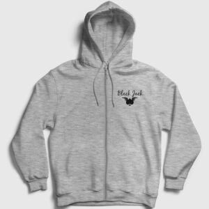 Blackjack Fermuarlı Kapşonlu Sweatshirt gri kırçıllı