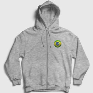 Brezilya Bayrağı Fermuarlı Kapşonlu Sweatshirt gri kırçıllı