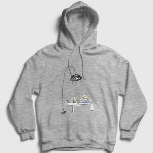 Çalışma Masası ve Kedi Kapşonlu Sweatshirt gri kırçıllı