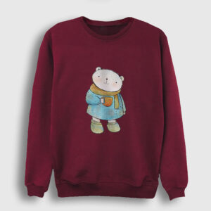 Çay İçen Kutup Ayısı Sweatshirt bordo