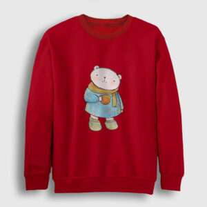 Çay İçen Kutup Ayısı Sweatshirt kırmızı