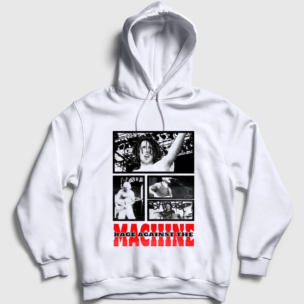 Concert Rock Rage Against The Machine Kapşonlu Sweatshirt Beyaz