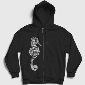 Deniz Atı Fermuarlı Kapşonlu Sweatshirt siyah