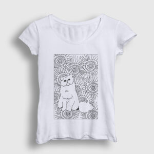 Desenli Kedi Kadın Tişört beyaz