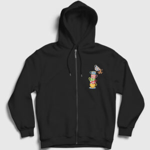 Devilen Fincanlar Fermuarlı Kapşonlu Sweatshirt siyah