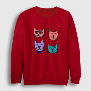 Dört Kedili Sweatshirt kırmızı