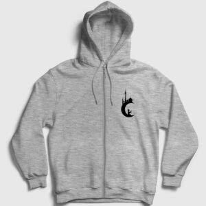 Dua Fermuarlı Kapşonlu Sweatshirt gri kırçıllı
