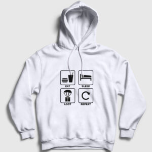 Eat Sleep Loot Repeat Kapşonlu Sweatshirt beyaz