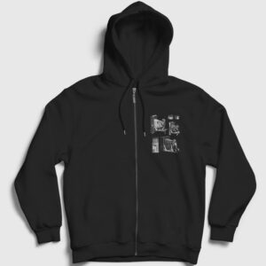Eski Fotoğraf Makinesi Fermuarlı Kapşonlu Sweatshirt siyah
