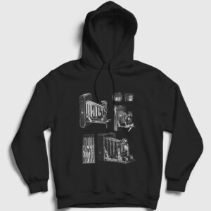 Eski Fotoğraf Makinesi Kapşonlu Sweatshirt siyah