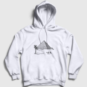 Eskiz Piramitler Kapşonlu Sweatshirt beyaz