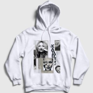 Fashion Legend Kate Moss Model Kapşonlu Sweatshirt Beyaz