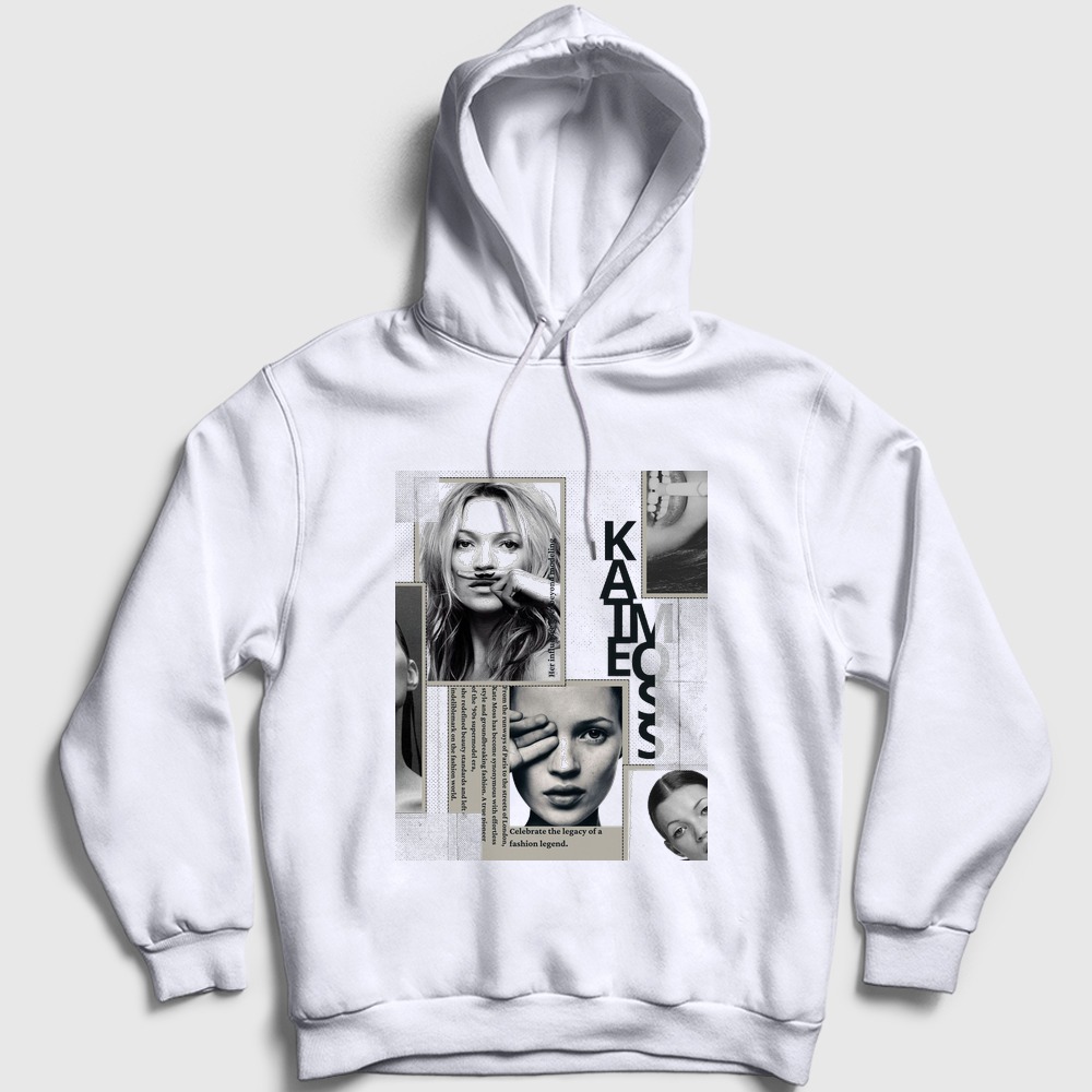 Fashion Legend Kate Moss Model Kapşonlu Sweatshirt Beyaz