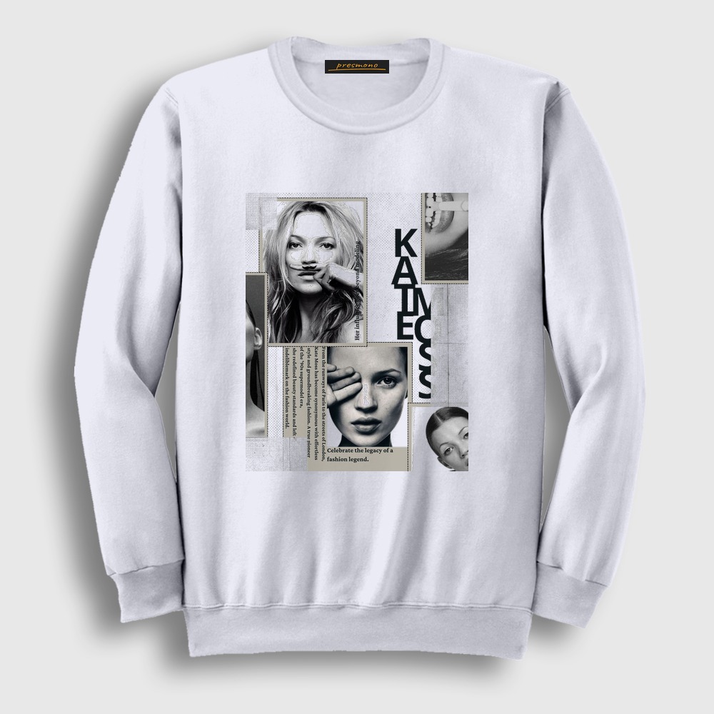 Fashion Legend Kate Moss Model Sweatshirt Beyaz