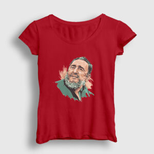 Fidel Castro Çizim Kadın Tişört kırmızı