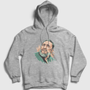 Fidel Castro Çizim Kapşonlu Sweatshirt gri kırçıllı