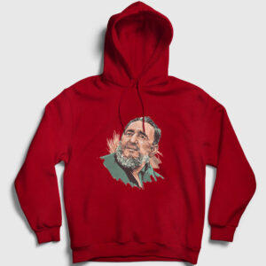 Fidel Castro Çizim Kapşonlu Sweatshirt kırmızı