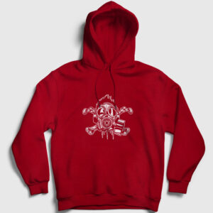 Gaz Maskesi Çapraz Kemik Kapşonlu Sweatshirt kırmızı