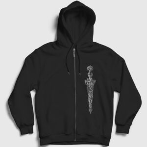Hançer Fermuarlı Kapşonlu Sweatshirt siyah