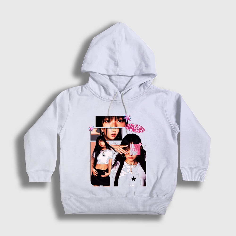 Hanni K-Pop Newjeans Çocuk Kapşonlu Sweatshirt Beyaz