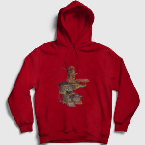 Hayaletli Ev Kapşonlu Sweatshirt kırmızı