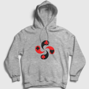iskambil Sembolleri Kapşonlu Sweatshirt gri kırçıllı