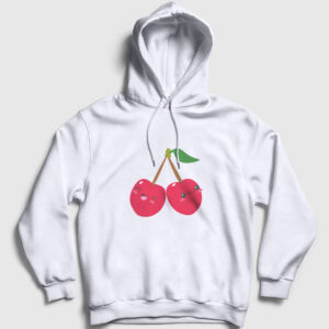 Japon Kiraz Kapşonlu Sweatshirt beyaz