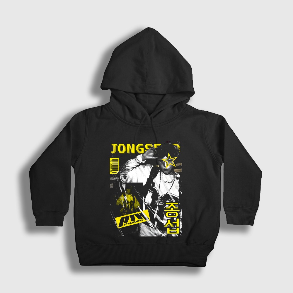 Jongseob K-Pop P1Harmony Çocuk Kapşonlu Sweatshirt Siyah