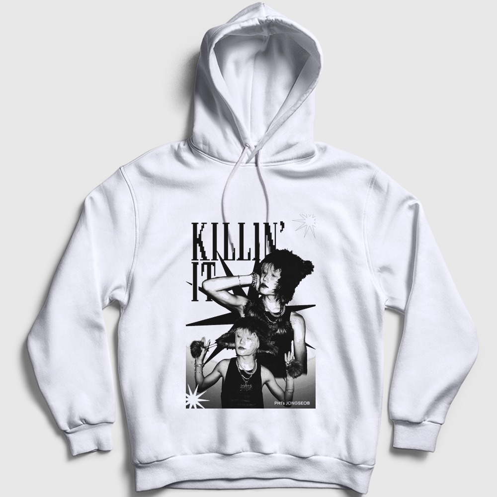 Jongseob Killin It K-Pop P1harmony Kapşonlu Sweatshirt Beyaz