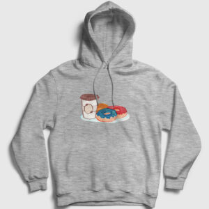 Kahve ve Donutlar Kapşonlu Sweatshirt gri kırçıllı