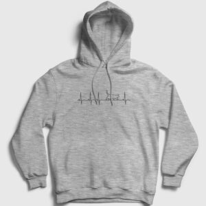 Kalp Ritmi Kedi Kapşonlu Sweatshirt gri kırçıllı