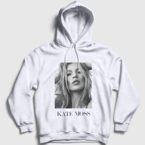 Kate Moss Model Kapşonlu Sweatshirt Beyaz