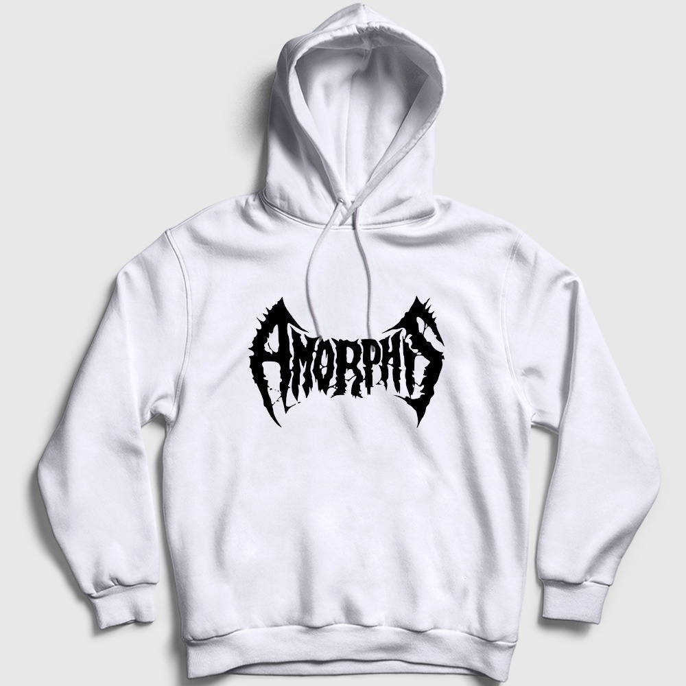 Logo Amorphis Metal Kapşonlu Sweatshirt Beyaz