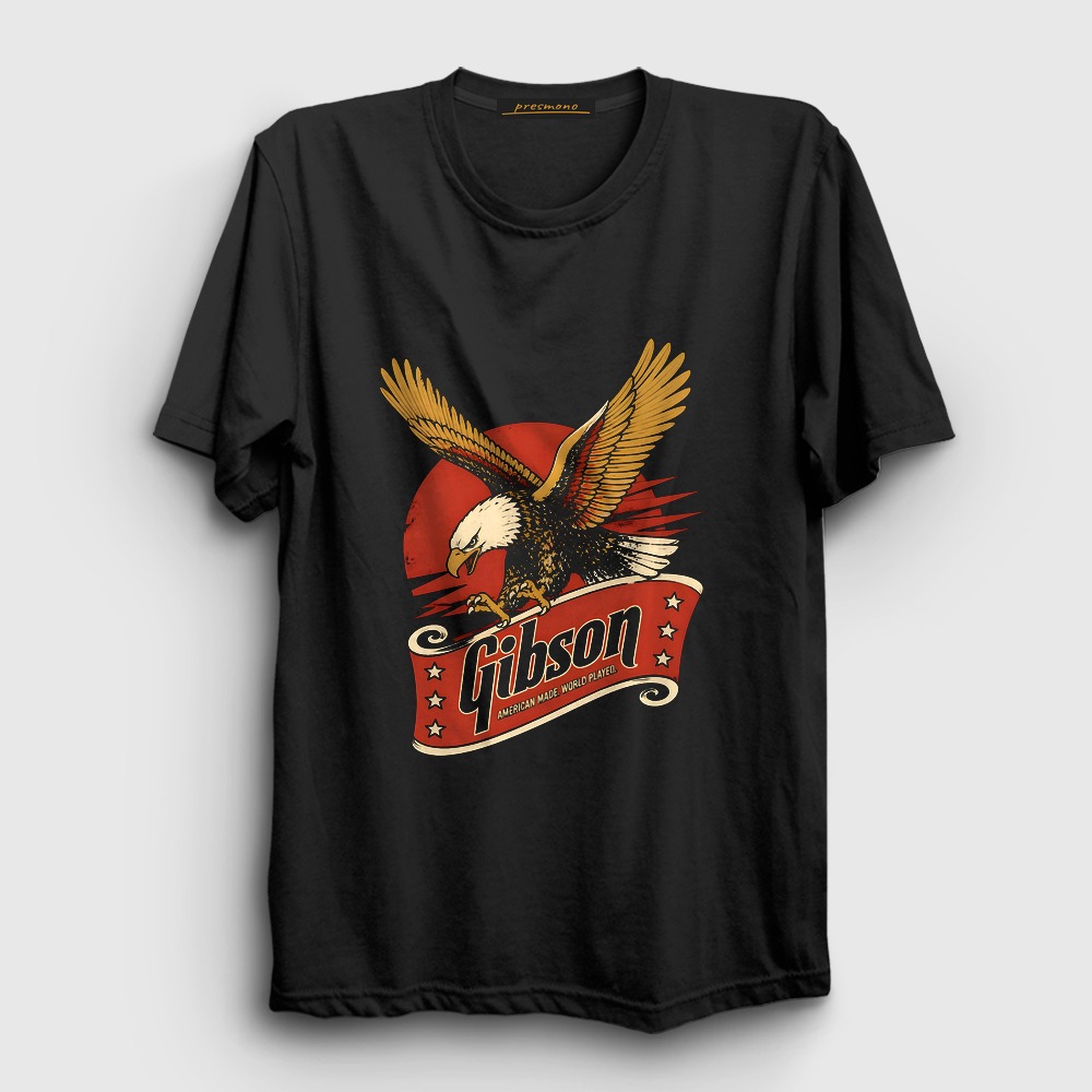 Logo Gibson American Made World Played Tişört Siyah
