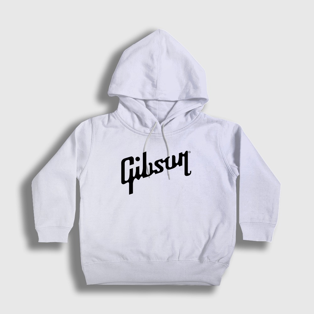 Logo Gibson Gitar Gitarist Çocuk Kapşonlu Sweatshirt Beyaz