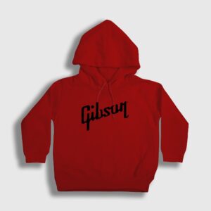 Logo Gibson Gitar Gitarist Çocuk Kapşonlu Sweatshirt Kırmızı