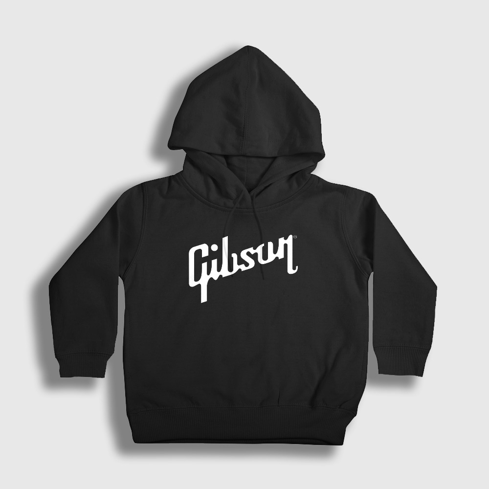Logo Gibson Gitar Gitarist Çocuk Kapşonlu Sweatshirt Siyah