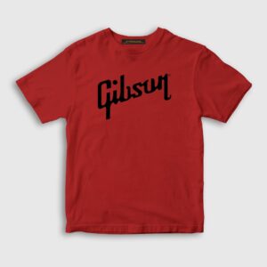 Logo Gibson Gitar Gitarist Çocuk Tişört Kırmızı