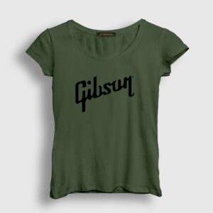 Logo Gibson Gitar Gitarist Kadın Tişört Haki