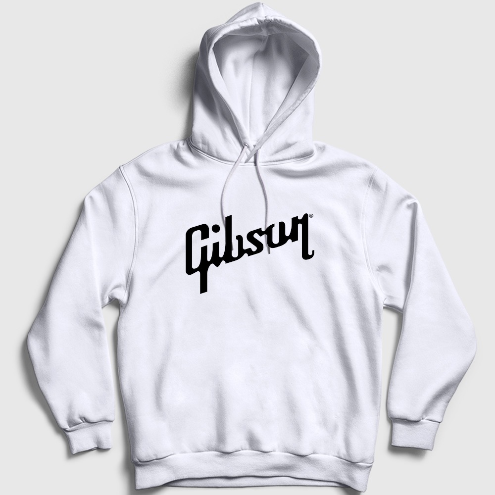 Logo Gibson Gitar Gitarist Kapşonlu Sweatshirt Beyaz