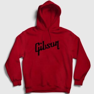 Logo Gibson Gitar Gitarist Kapşonlu Sweatshirt Kırmızı