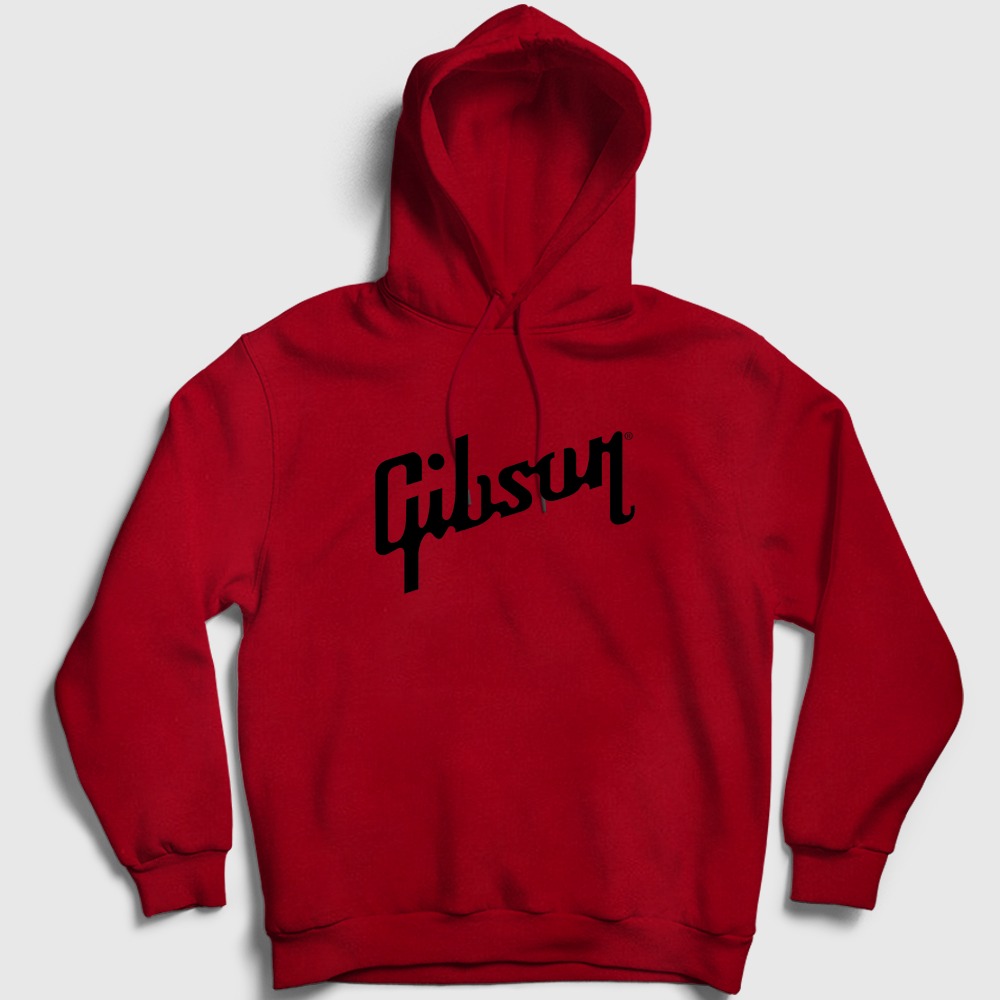 Logo Gibson Gitar Gitarist Kapşonlu Sweatshirt Kırmızı